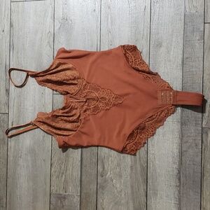 Popilush Lace Shapewear Bodysuit Tummy Control Top V Neck Sleeveless Thong sz L